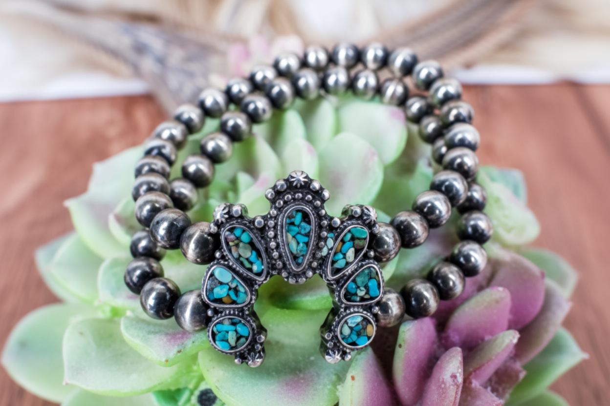 Turquoise Flintrock Arch Silver Pearl Bracelet
