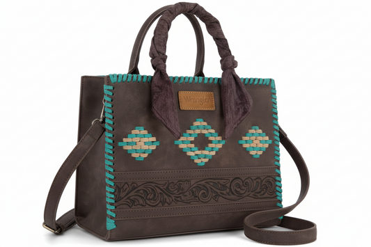 WG310-8120CF  Wrangler Whipstitch Aztec Satchel/Crossbody with Scarf Handle -Coffee WG310-8120CF Wrangler Whipstitch Aztec Satchel/Crossbody with Scarf Handle -Coffee