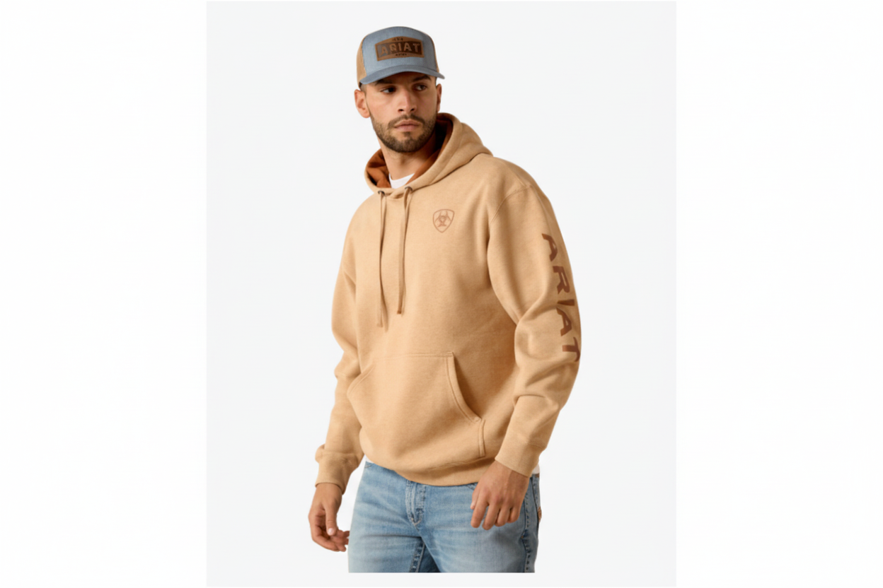 MNS Ariat Logo Hoodie-TAN HEATHER