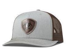 Ariat Mens Cap R112 Snapback Faux Leather Patch Light Grey
