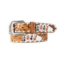 3D Mens Belt 1 1/2" Hand Painted Ace Cards Natural