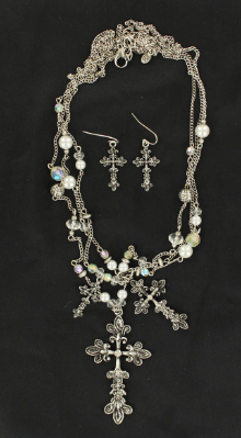 Blazin Roxx Long Necklace Set Silver Cross Multi Chain