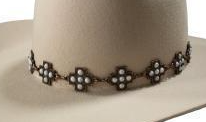 3D Hatband 1" White Stone Cross