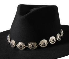 3D Chain Hatband 1" Concho Stone Black