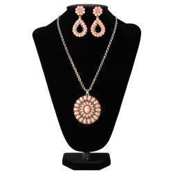 Silver Strike Ladies Earring and Necklace Set Pink Stones Pink