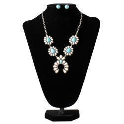 Silver Strike Ladies Earring and Necklace Set White Turquoise Stones