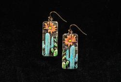 Silver Strike Ladies Earrings Cactus Flower Multicolor