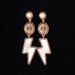 Silver Strike Ladies Earrings Lightning Bolt Dangle White