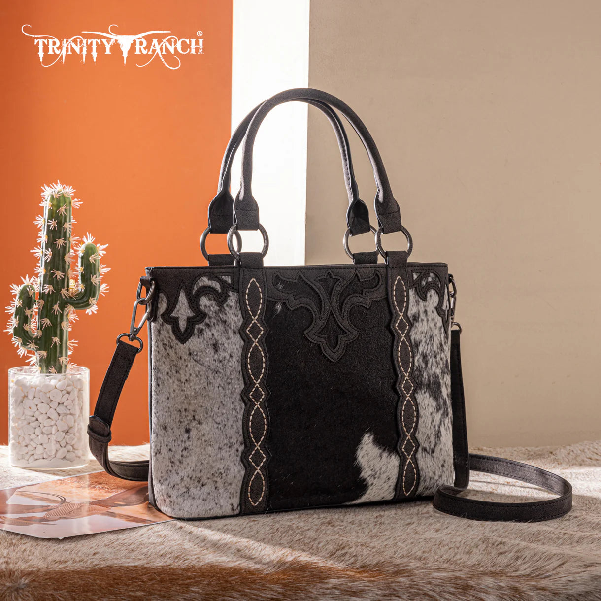 Trinity Ranch Genuine Hair-On Cowhide Collection Concealed Carry Tote