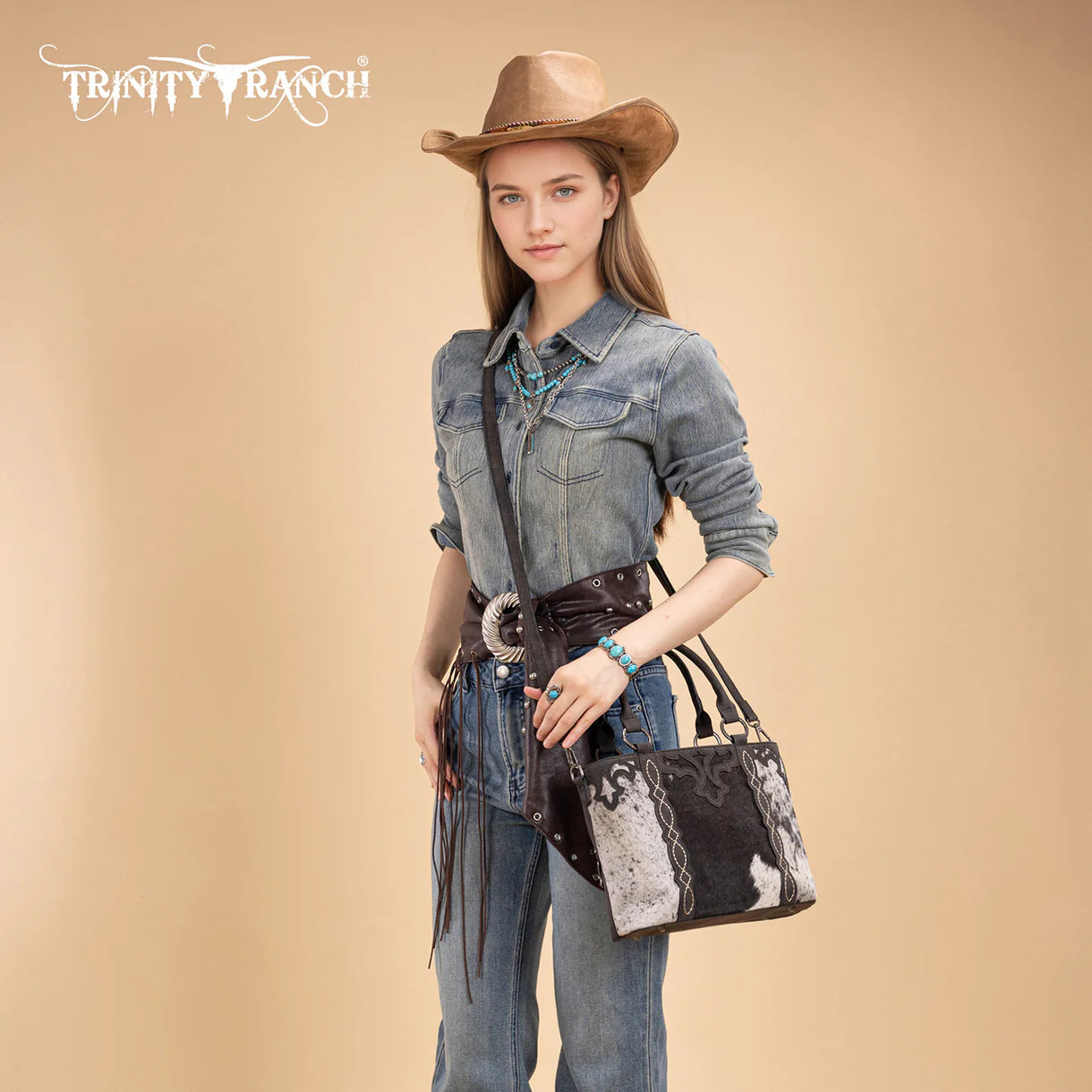Trinity Ranch Genuine Hair-On Cowhide Collection Concealed Carry Tote