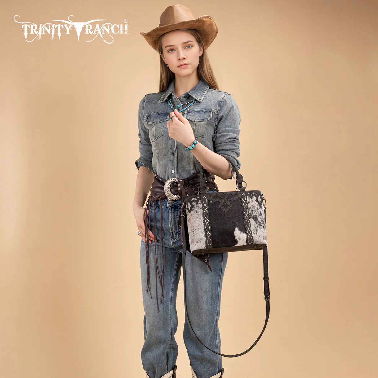 Trinity Ranch Genuine Hair-On Cowhide Collection Concealed Carry Tote