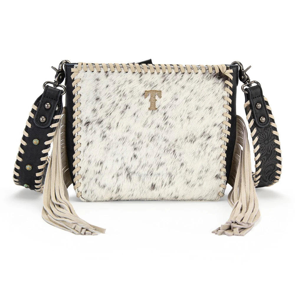 Trinity Ranch Cowhide Fringe Crossbody Bag - Black