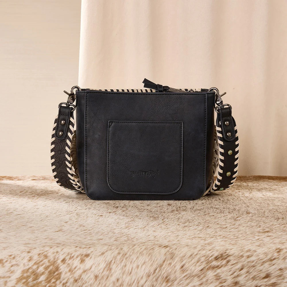 Trinity Ranch Cowhide Fringe Crossbody Bag - Black
