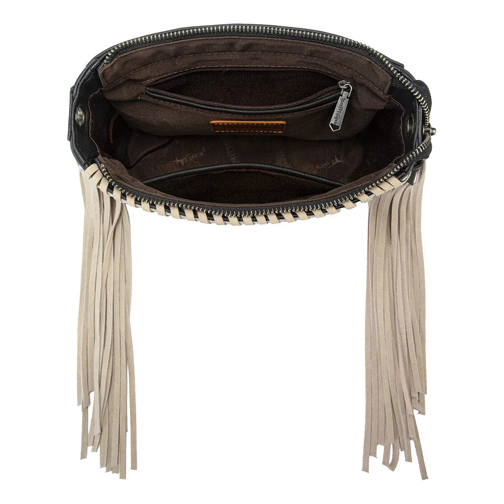 Trinity Ranch Cowhide Fringe Crossbody Bag - Black