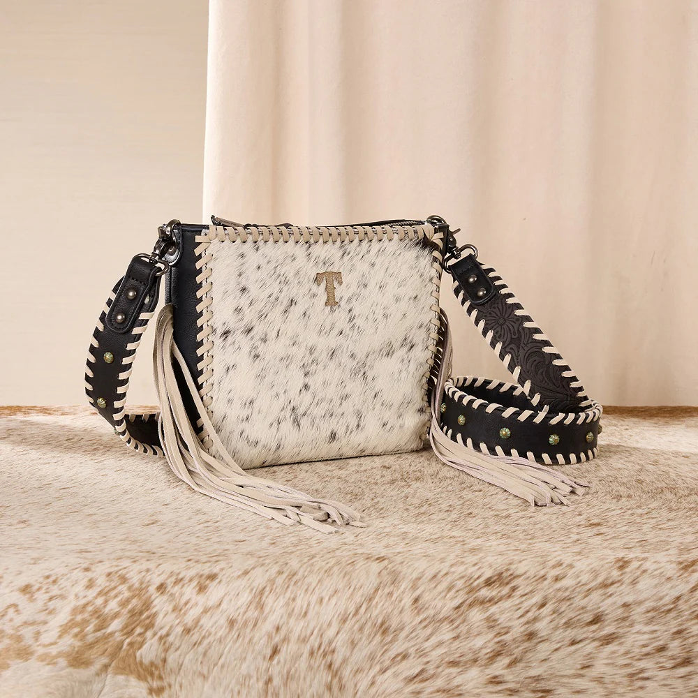 Trinity Ranch Cowhide Fringe Crossbody Bag - Black
