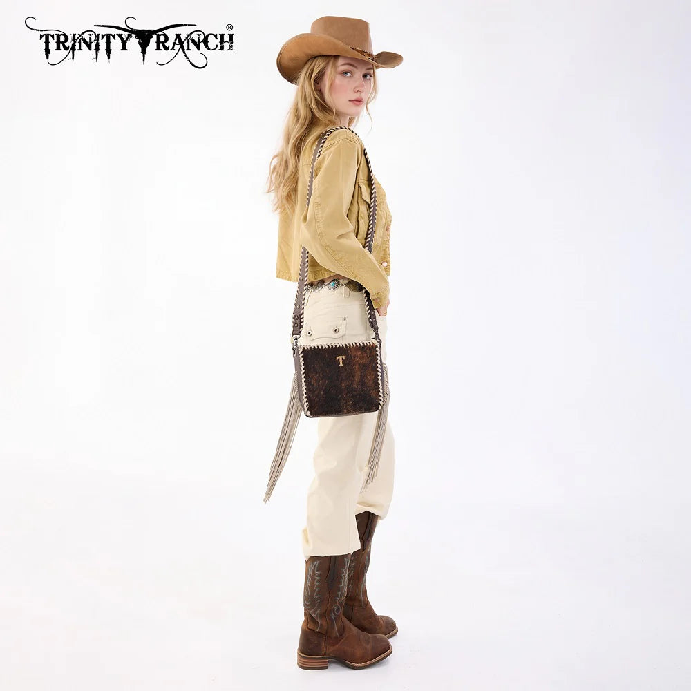 Trinity Ranch Cowhide Fringe Crossbody Bag - Coffee