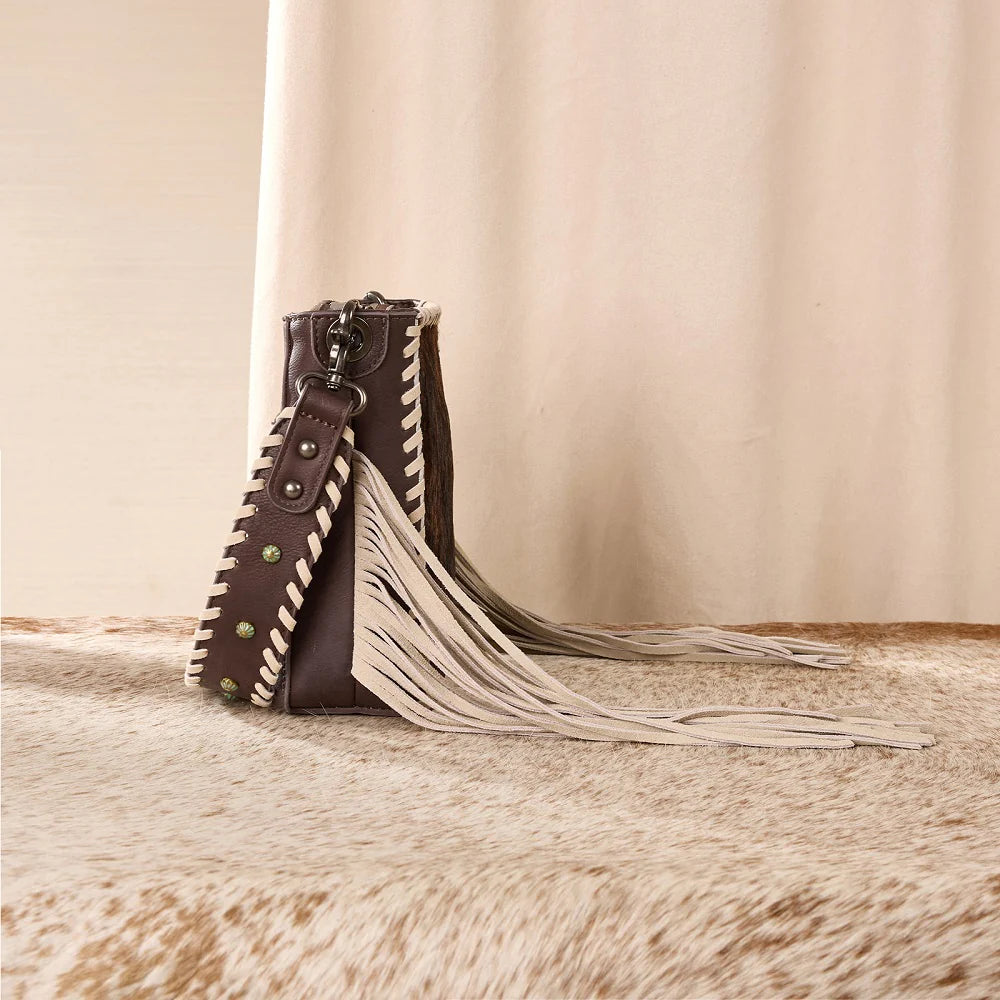 Trinity Ranch Cowhide Fringe Crossbody Bag - Coffee