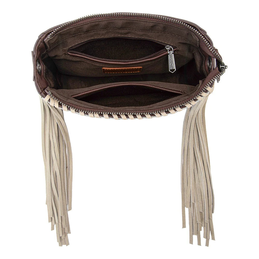 Trinity Ranch Cowhide Fringe Crossbody Bag - Coffee