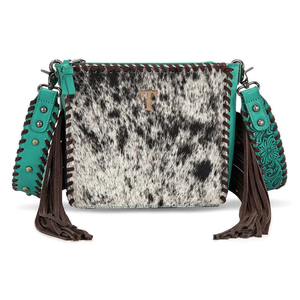 Trinity Ranch Cowhide Fringe Crossbody Bag - Turquoise