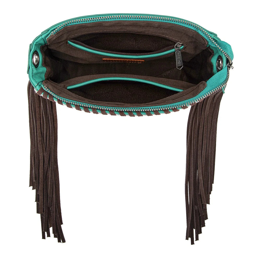 Trinity Ranch Cowhide Fringe Crossbody Bag - Turquoise