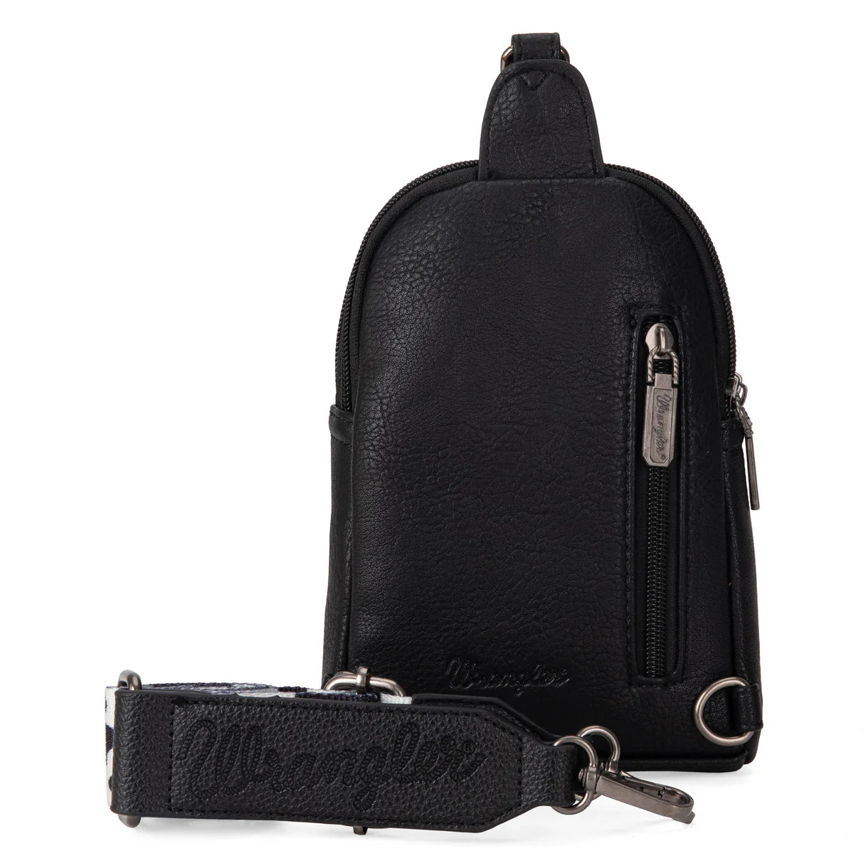 WG133-210 Wrangler Cow Print Crossbody Sling Chest Bag - Black