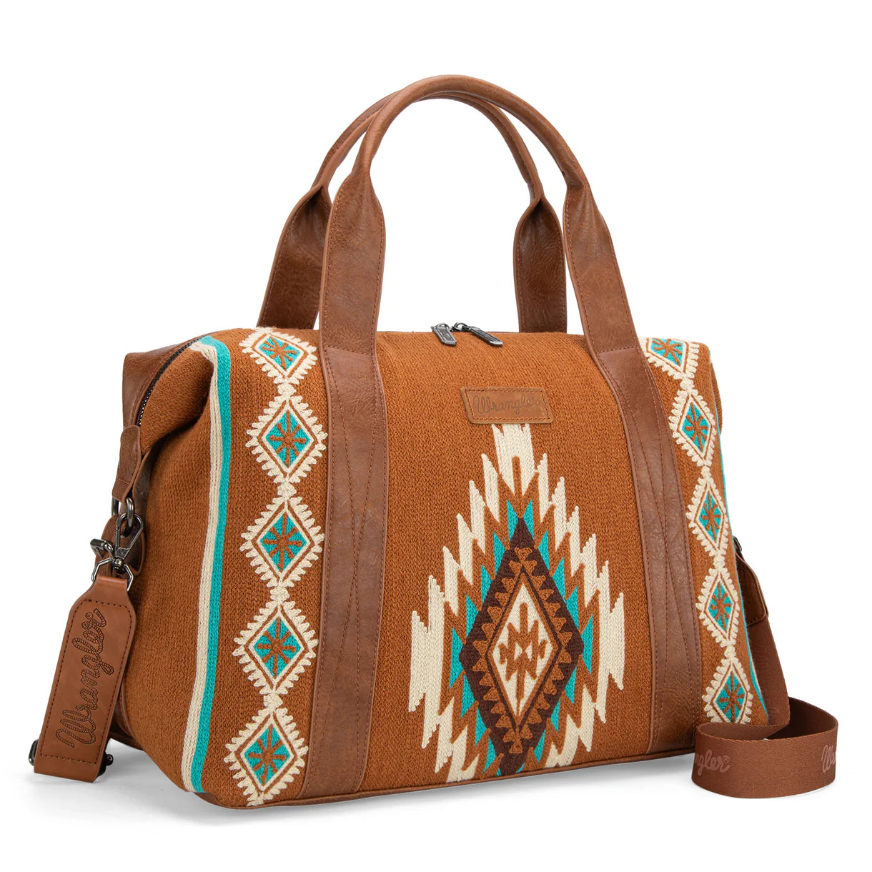 WG174-5110 Wrangler Southwestern Print Duffle Bag - Brown