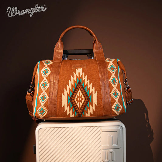 WG174-5110 Wrangler Southwestern Print Duffle Bag - Brown
