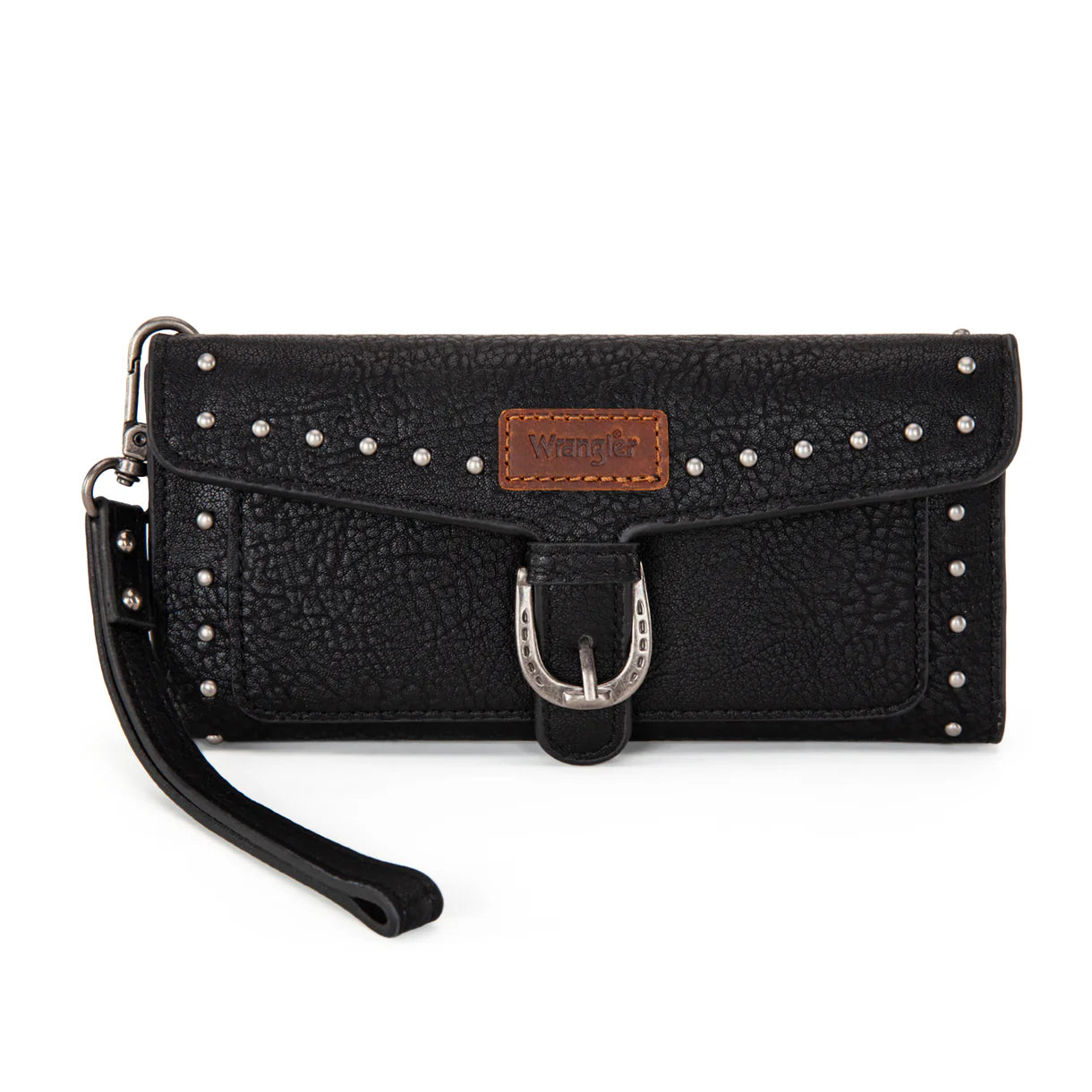 WG195-W055 Wrangler Western Tri-fold RFID Wallet/Wristlet With Detachable Credit Card Holder -Black