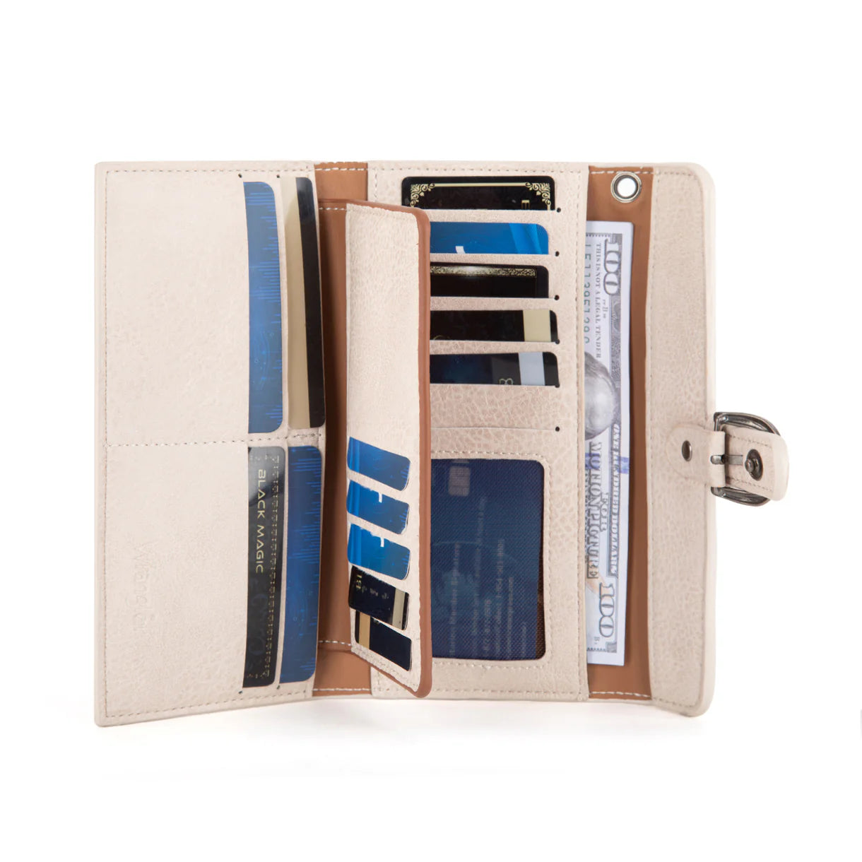 WG195-W055 Wrangler Western Tri-fold RFID Wallet/Wristlet With Detachable Credit Card Holder -Brown-Tan