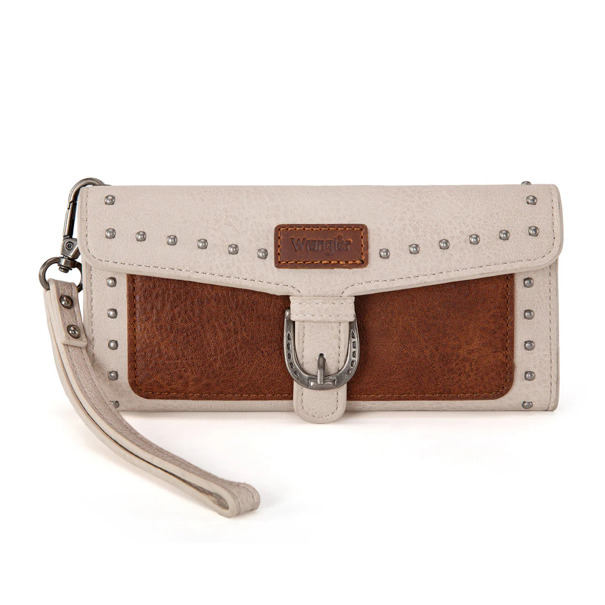 WG195-W055 Wrangler Western Tri-fold RFID Wallet/Wristlet With Detachable Credit Card Holder -Brown-Tan