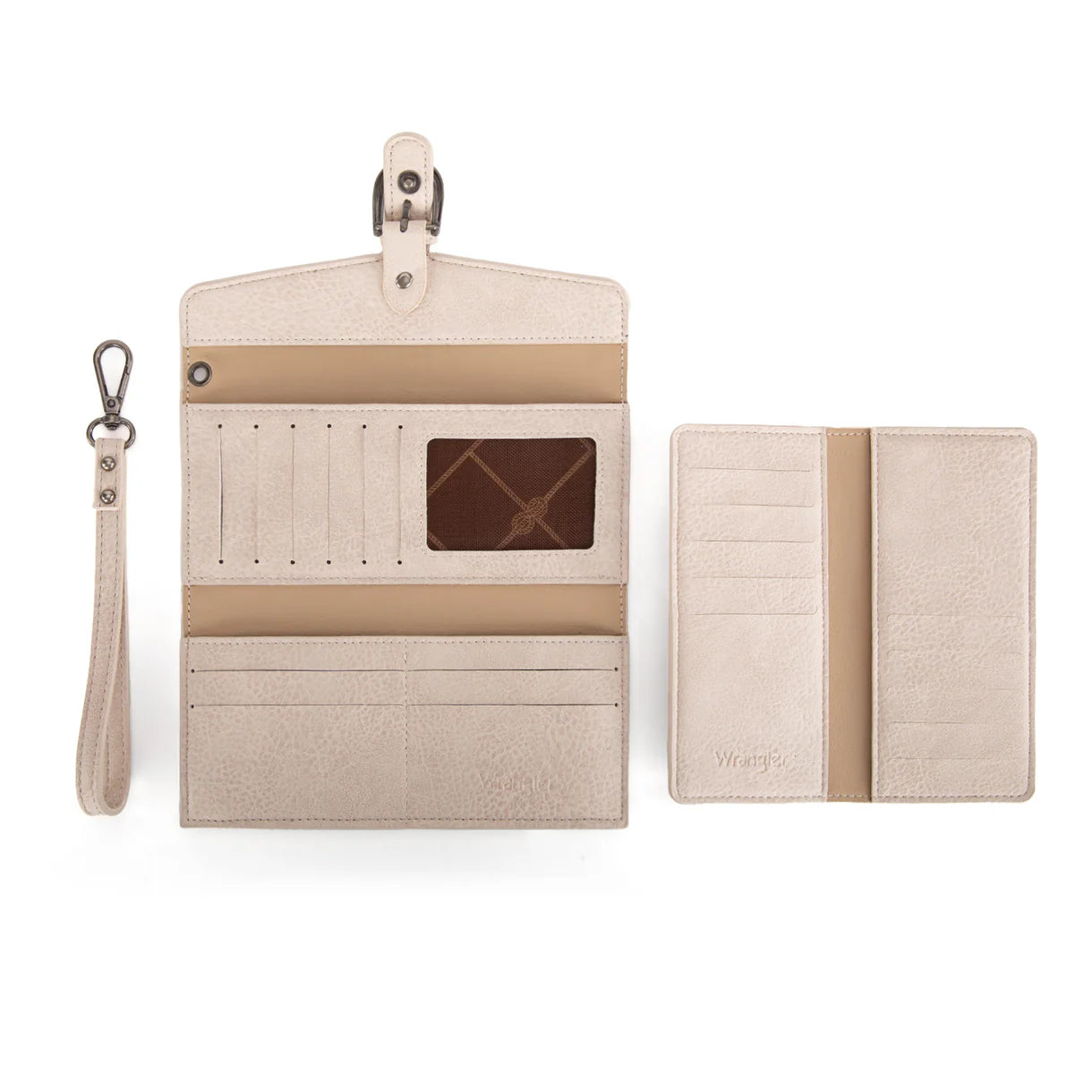 WG195-W055 Wrangler Western Tri-fold RFID Wallet/Wristlet With Detachable Credit Card Holder -Tan