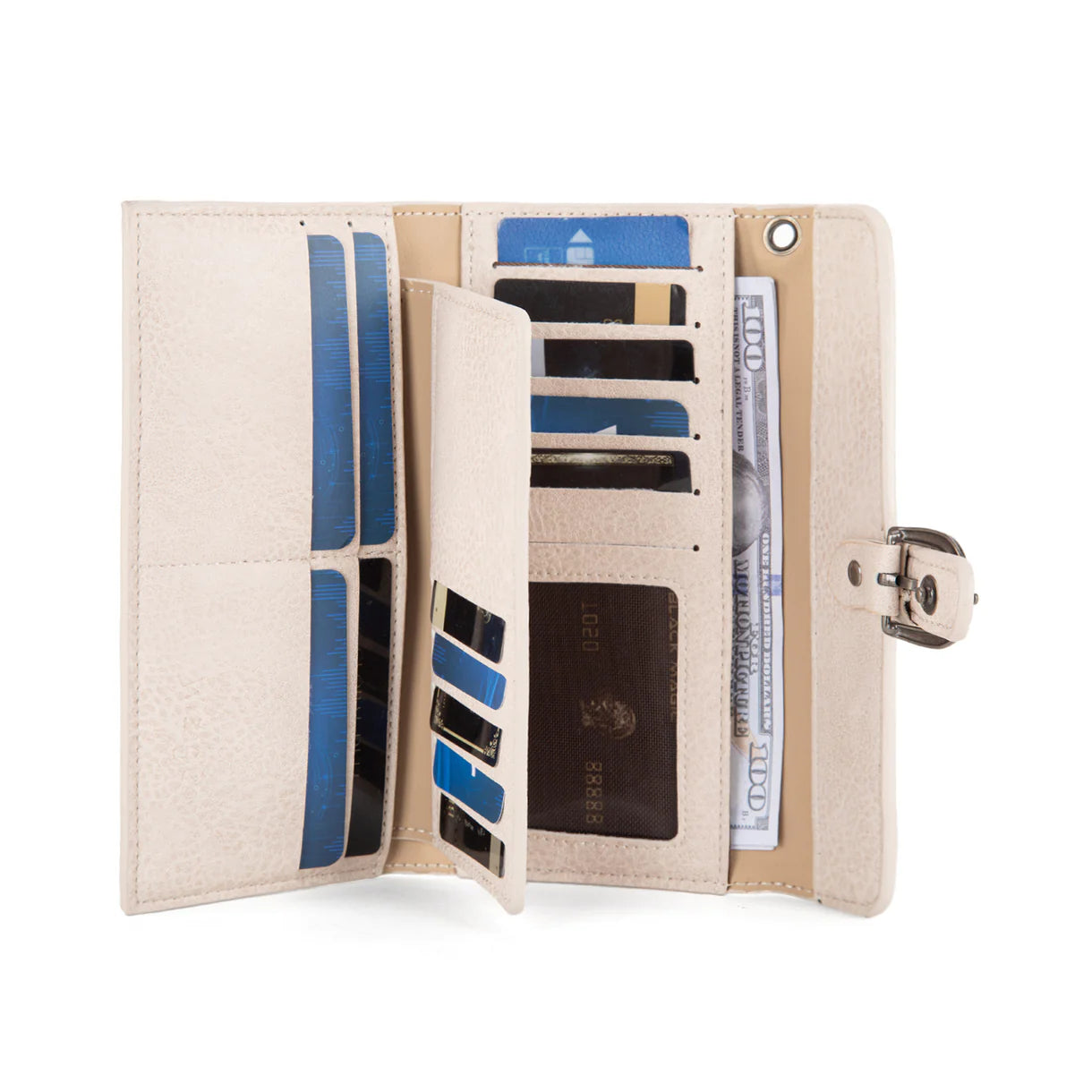 WG195-W055 Wrangler Western Tri-fold RFID Wallet/Wristlet With Detachable Credit Card Holder -Tan