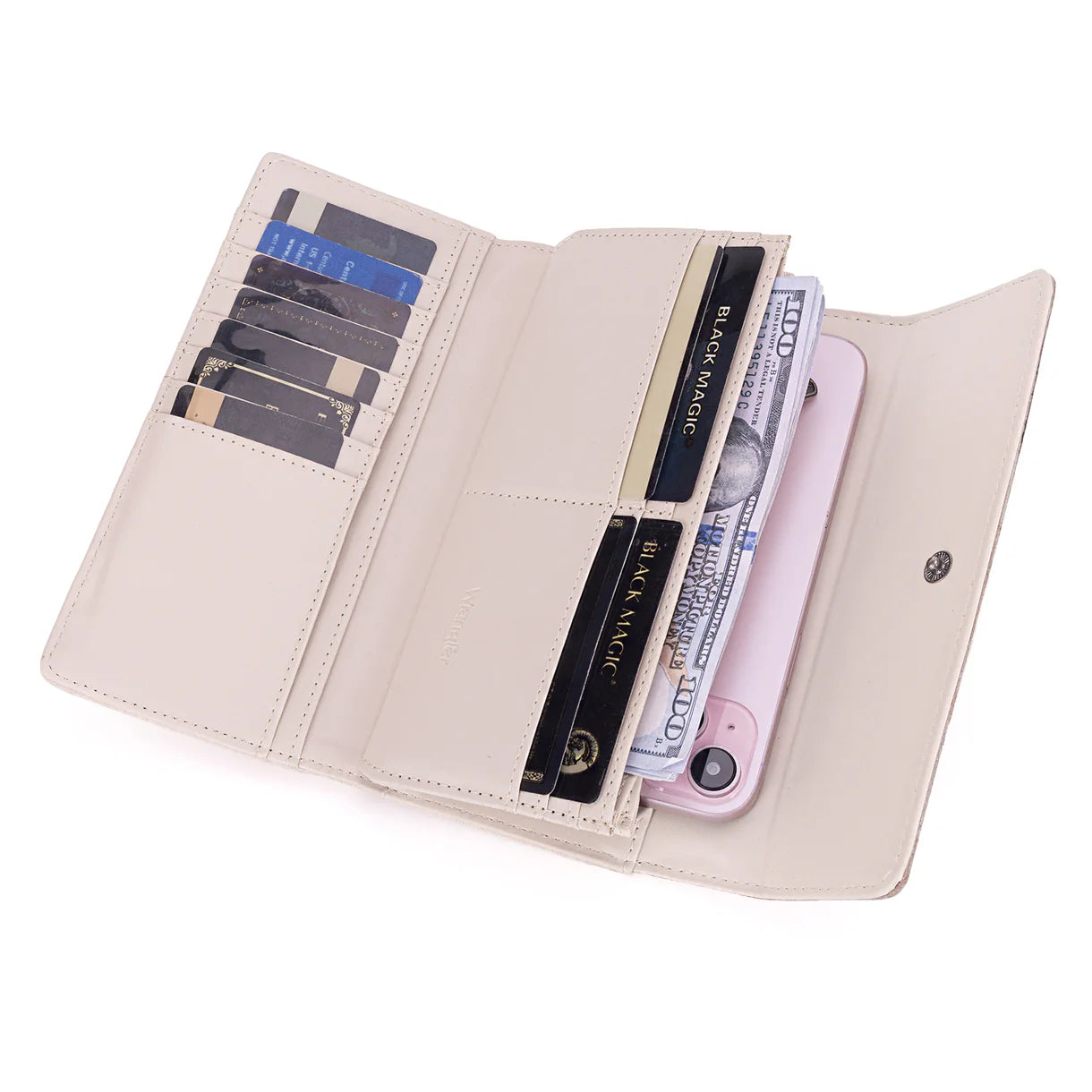 WG196-W056 Wrangler Western Floral Tooled Tri-fold RFID Wallet/Wristlet - Beige