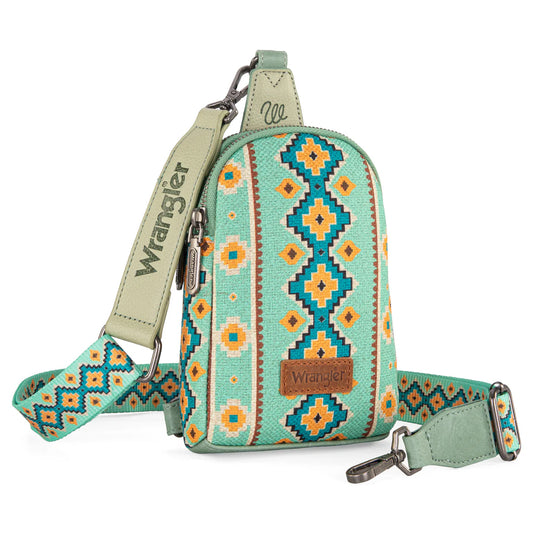 WG2205-210 Wrangler Aztec Print Crossbody Sling Chest Bag - Light Green