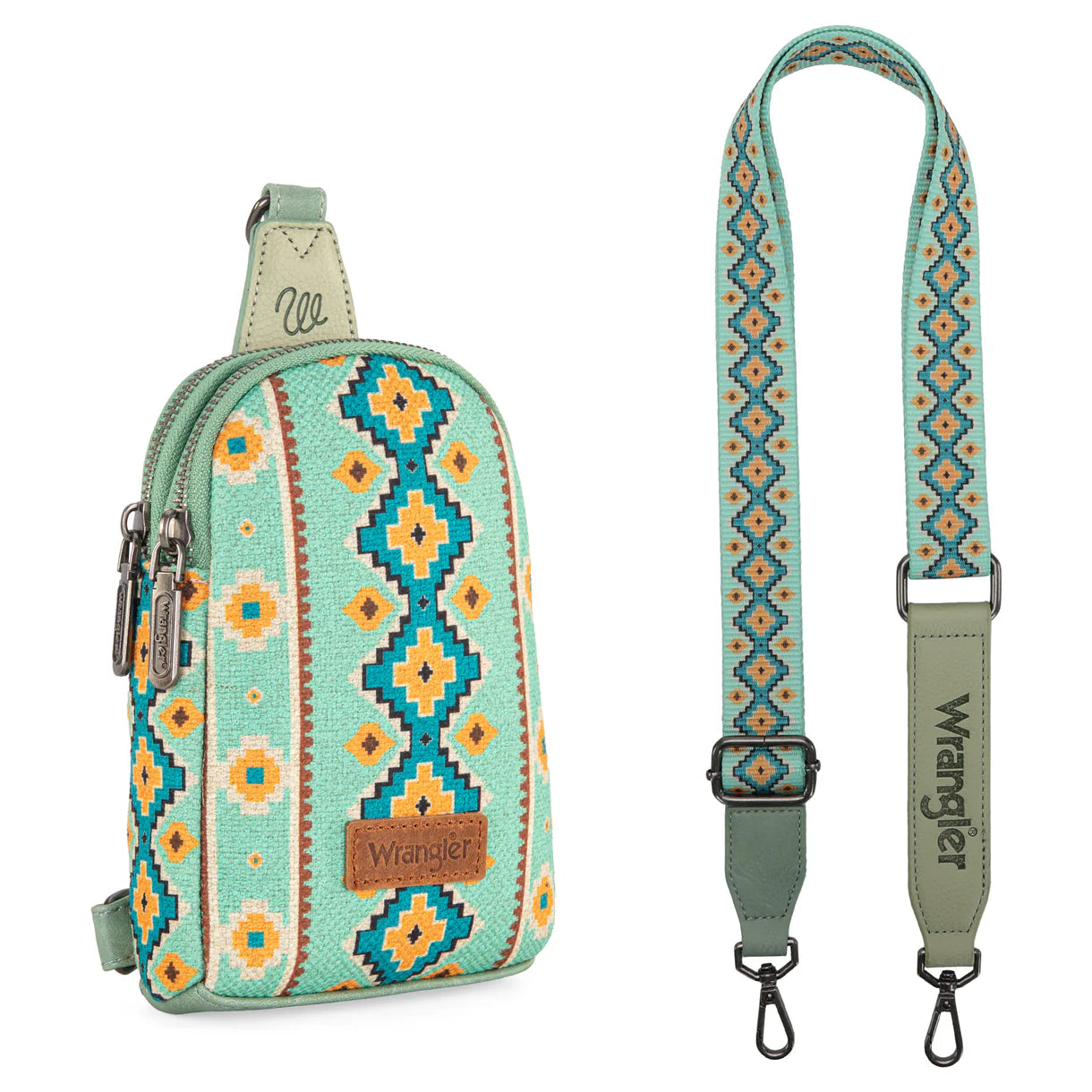 WG2205-210 Wrangler Aztec Print Crossbody Sling Chest Bag - Light Green