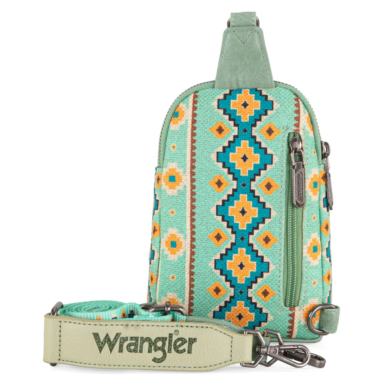 WG2205-210 Wrangler Aztec Print Crossbody Sling Chest Bag - Light Green