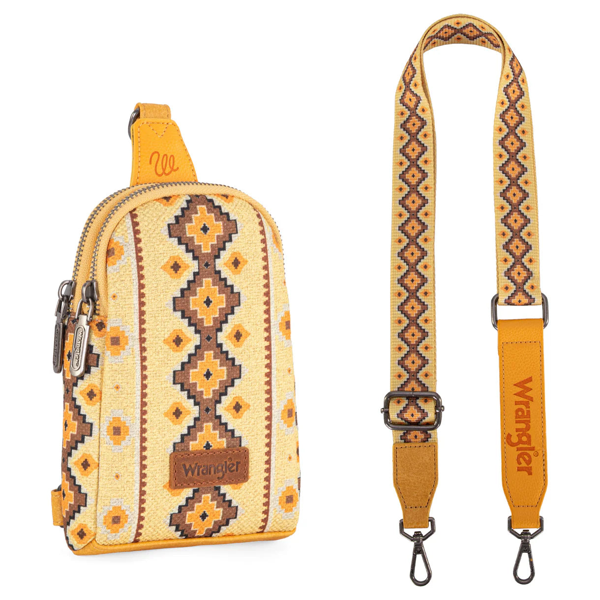 WG2205-210 Wrangler Aztec Print Crossbody Sling Chest Bag - Yellow
