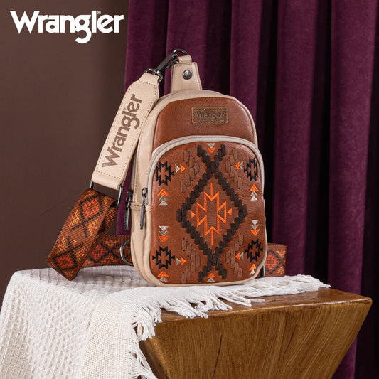 Wrangler Southwestern Embroidered Sling Bag - Brown