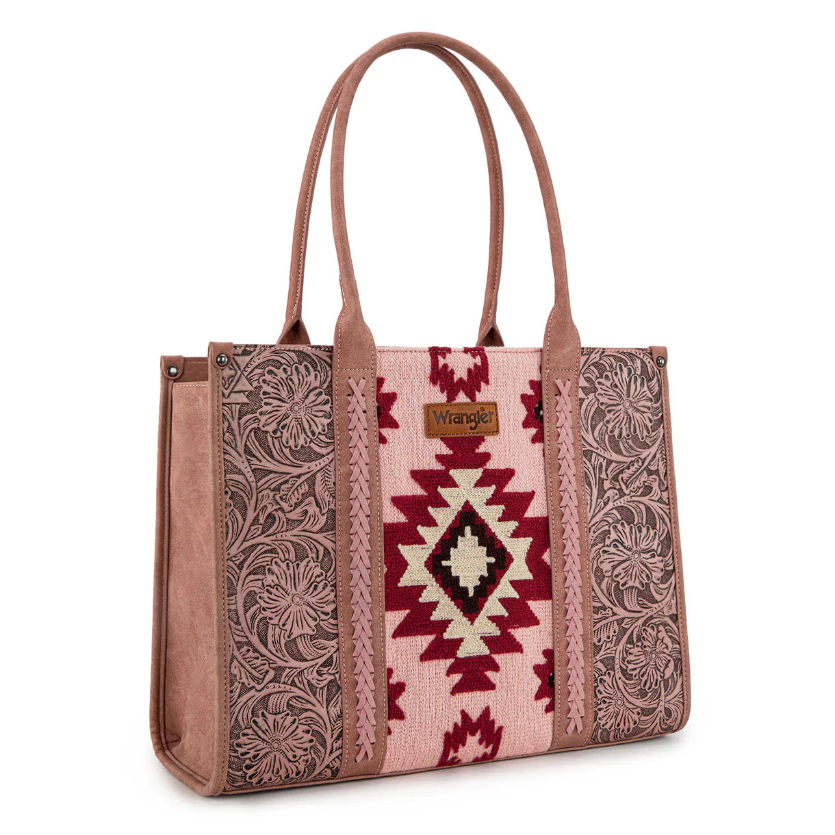 WG226G-8119 Wrangler Tooled Aztec Pattern Print Concealed Carry Large Tote -Dark Pink