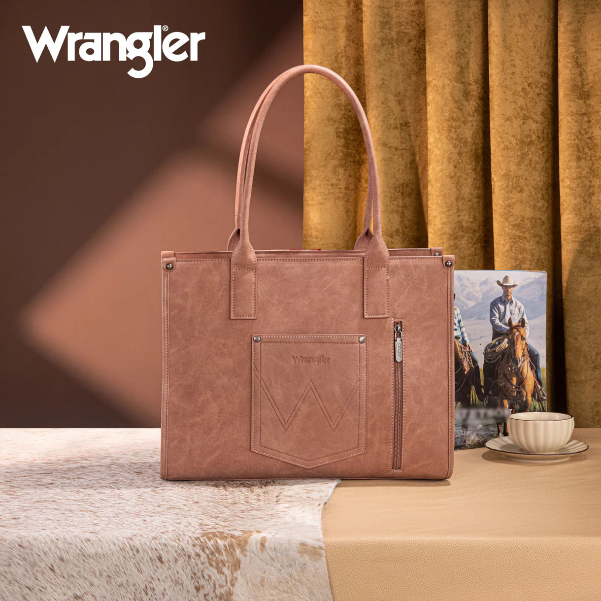 WG226G-8119 Wrangler Tooled Aztec Pattern Print Concealed Carry Large Tote -Dark Pink