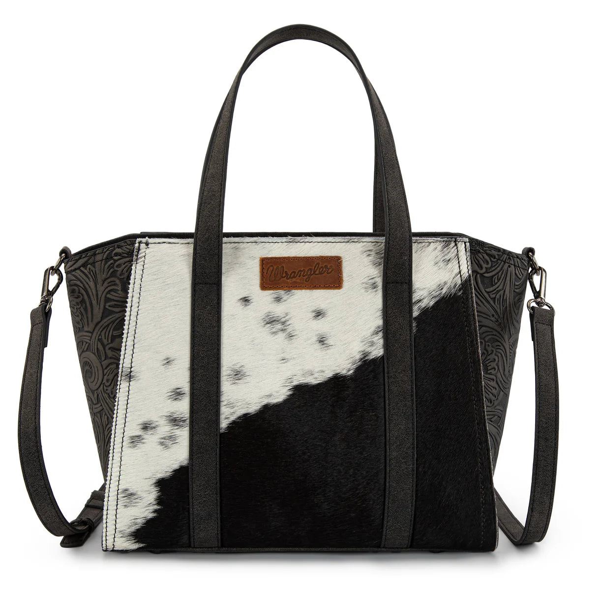 WG252-8012 Wrangler Genuine Hair-On Cowhide Wide Tote/Crossbody Black