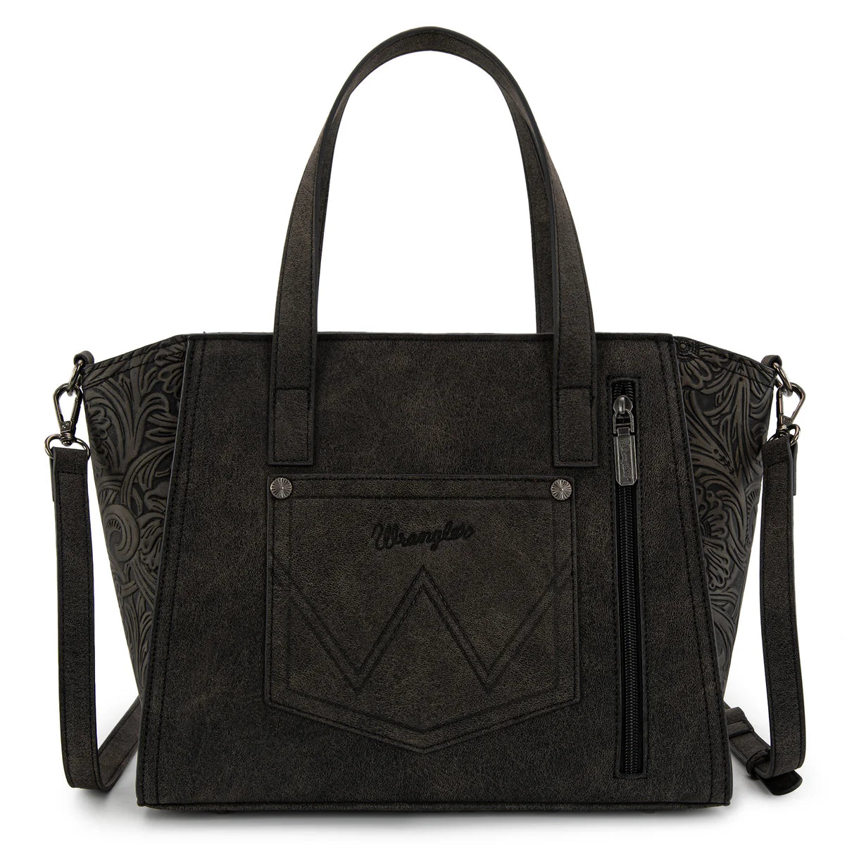 WG252-8012 Wrangler Genuine Hair-On Cowhide Wide Tote/Crossbody Black