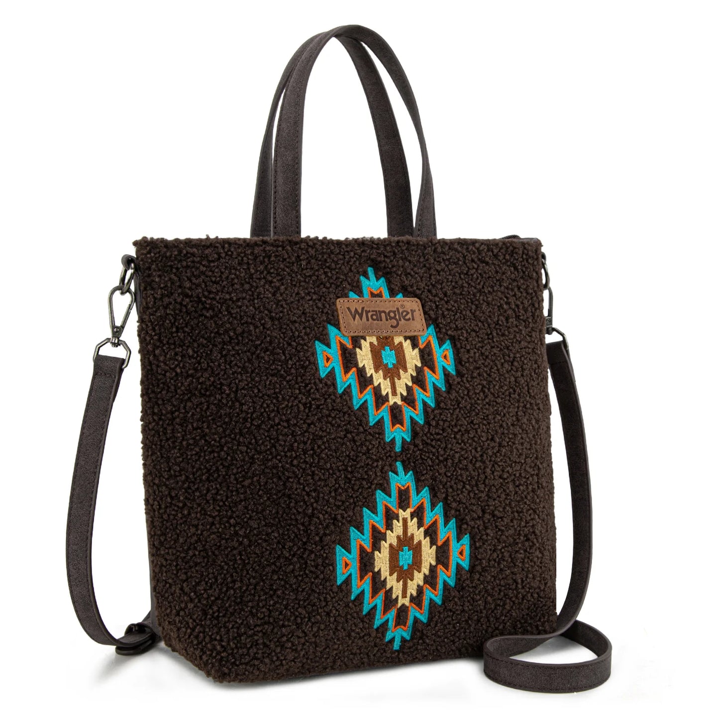 Wrangler Sherpa Aztec Sherpa Tote/Crossbody - Coffee