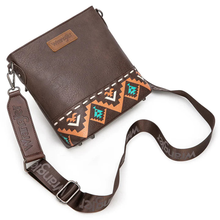 Wrangler Aztec Print Crossbody Bag -Coffee