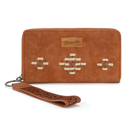 WG310-W006BR Wrangler Aztec Woven Zip Around Wallet with Wristlet –Brown
