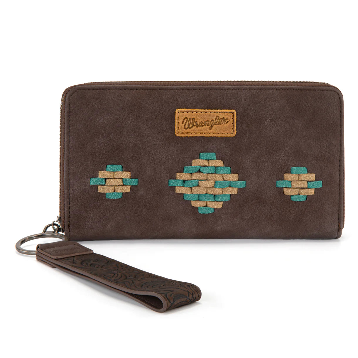 WG310-W006CF Wrangler Aztec Woven Zip Around Wallet with Wristlet –Coffee