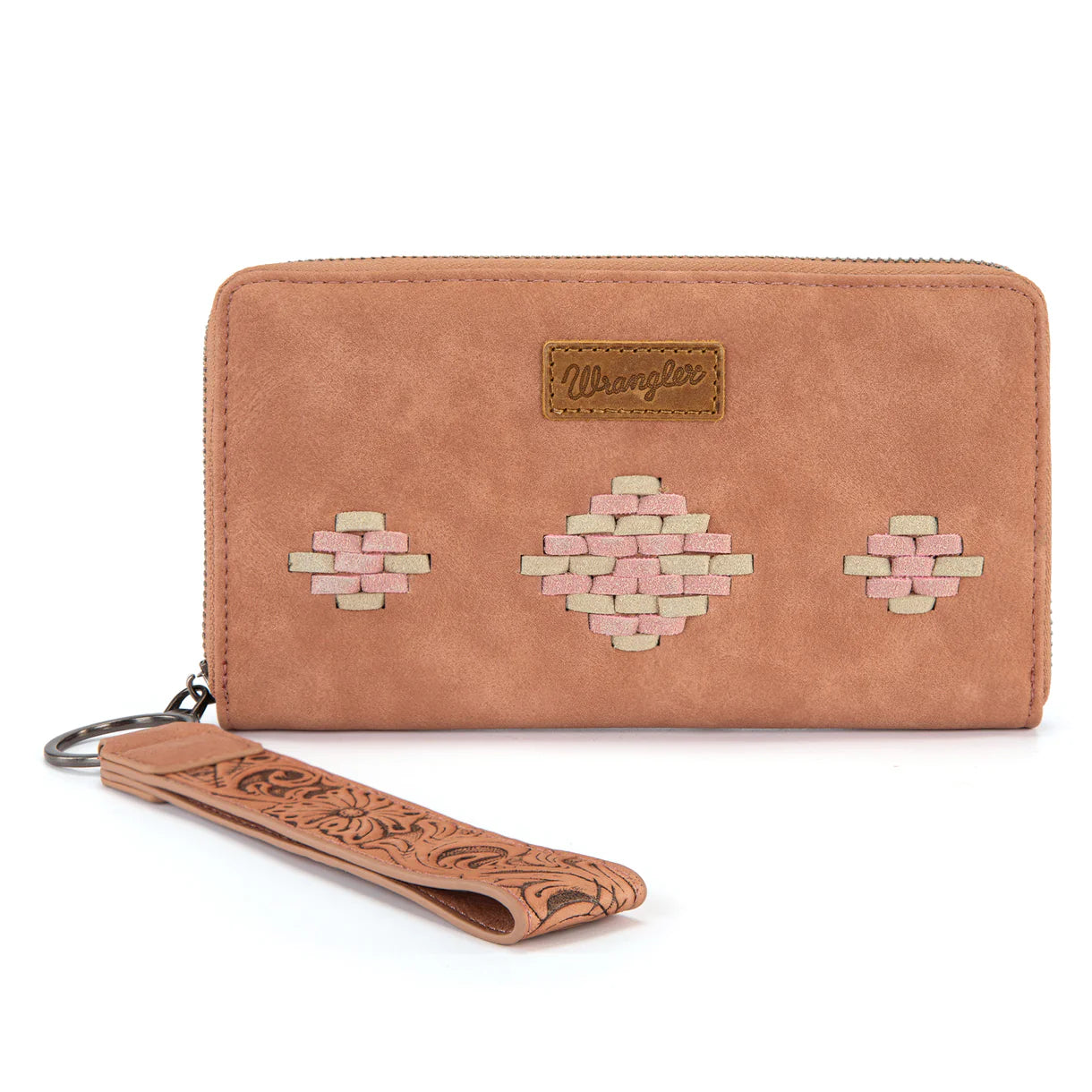 WG310-W006DPK Wrangler Aztec Woven Zip Around Wallet with Wristlet –Dark Pink