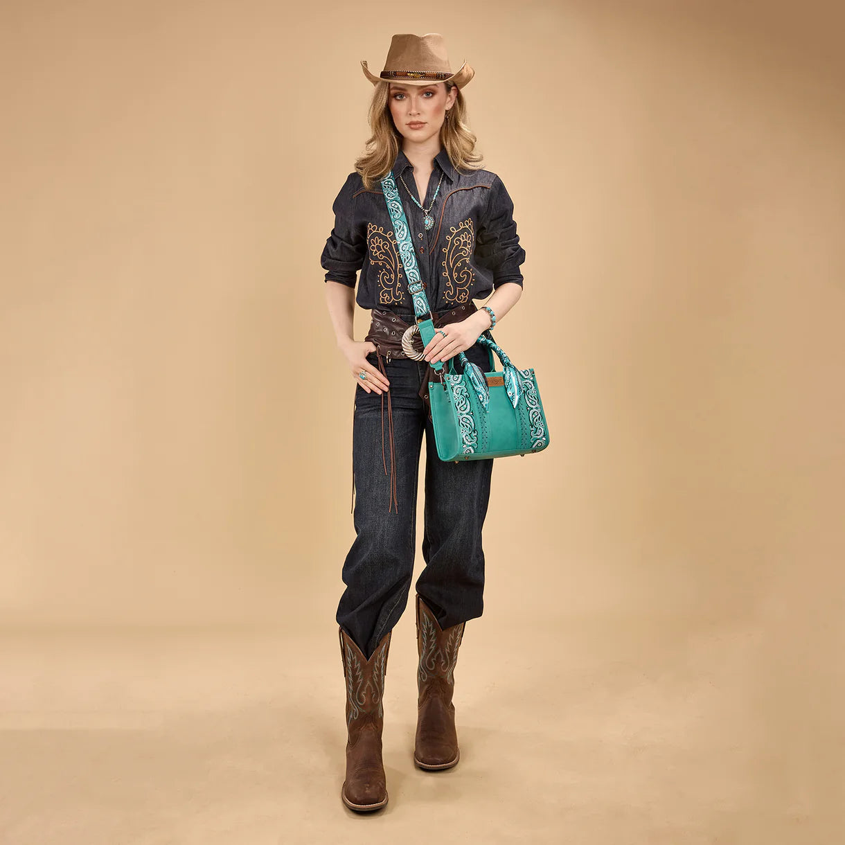 Wrangler Braided Paisley Bandana Tote Bag - Turquoise