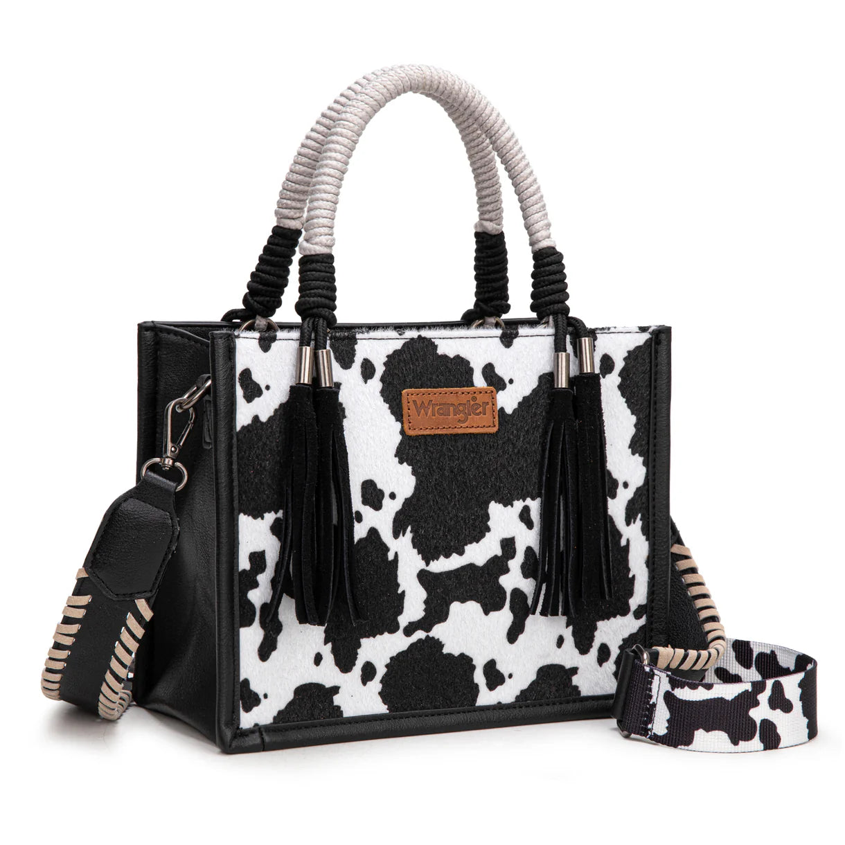 WG386-8120S Wrangler Cow Print Tote/Crossbody -Black