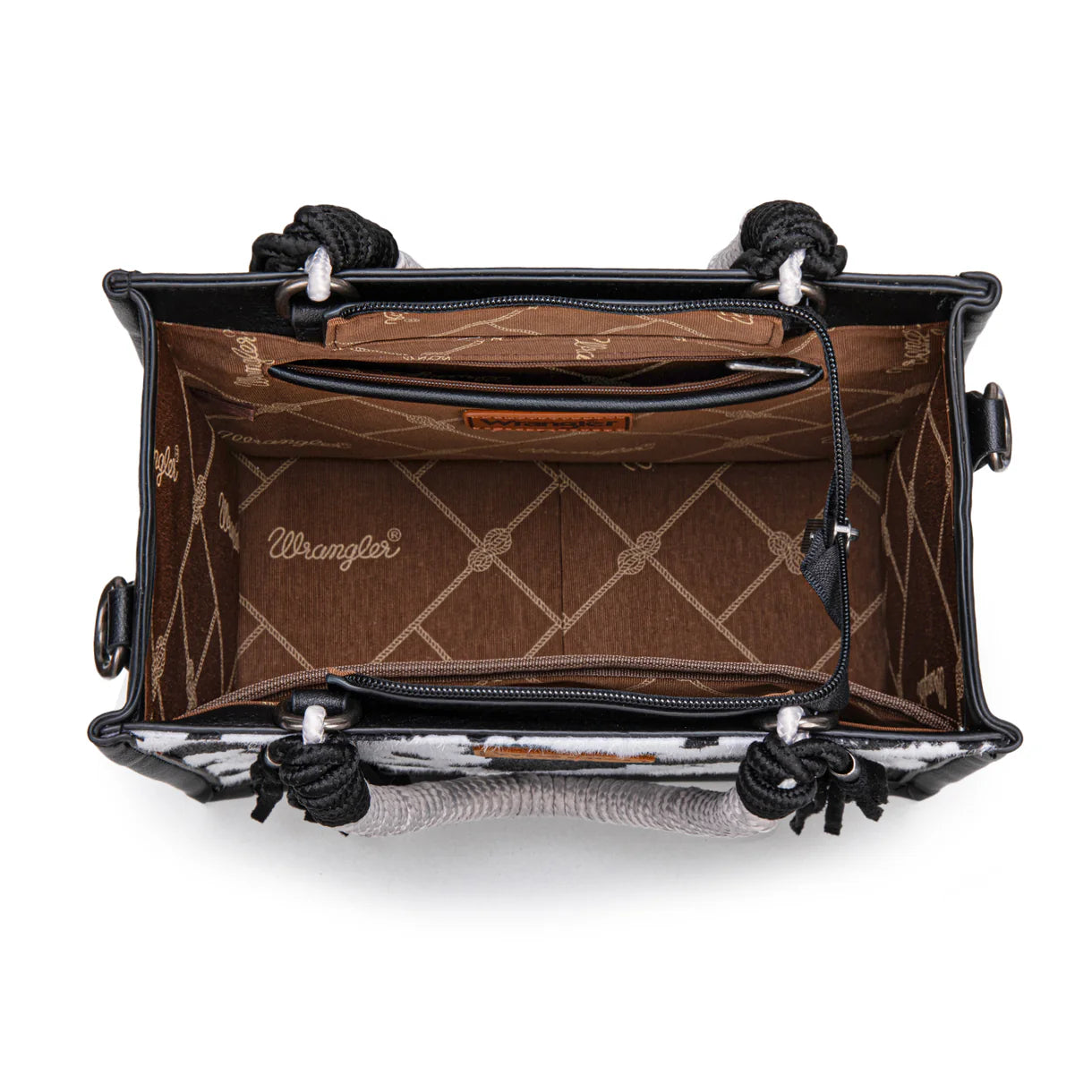 WG386-8120S Wrangler Cow Print Tote/Crossbody -Black
